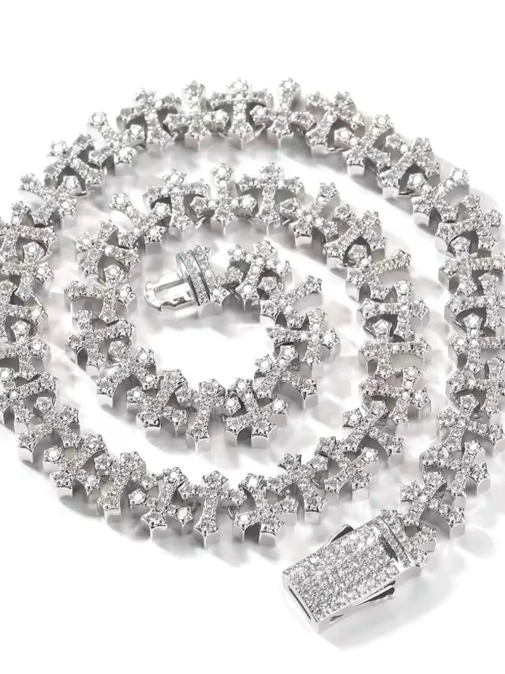 Sterling Silver Pavé Cross Link Tennis Necklace - Silver 20inch